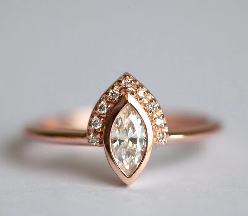 Ivona Marquise Diamond Ring With Matching Diamond Chevron Band view 3