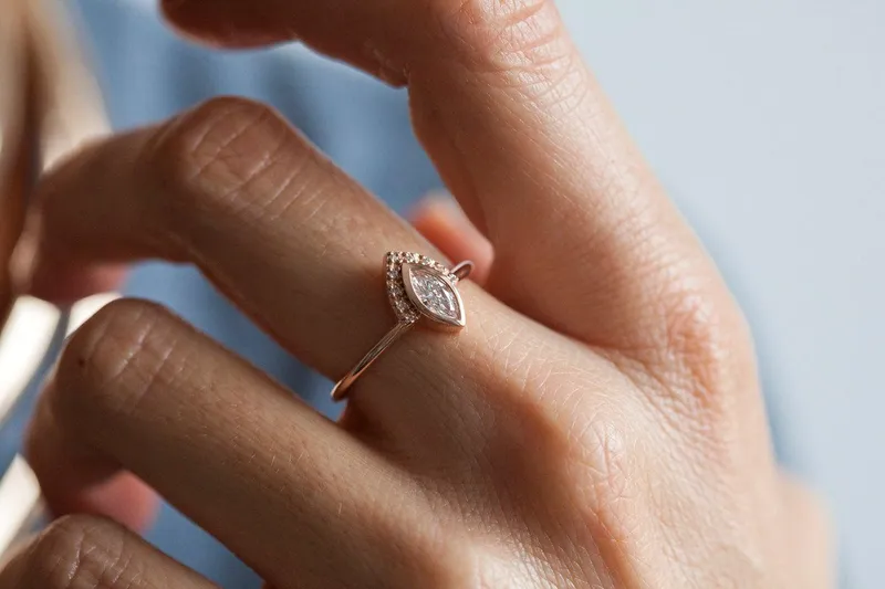 Ivona Marquise Diamond Ring With Matching Diamond Chevron Band view 6
