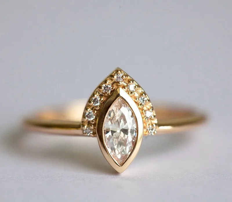 Ivona Marquise Diamond Ring With Matching Diamond Chevron Band view 9