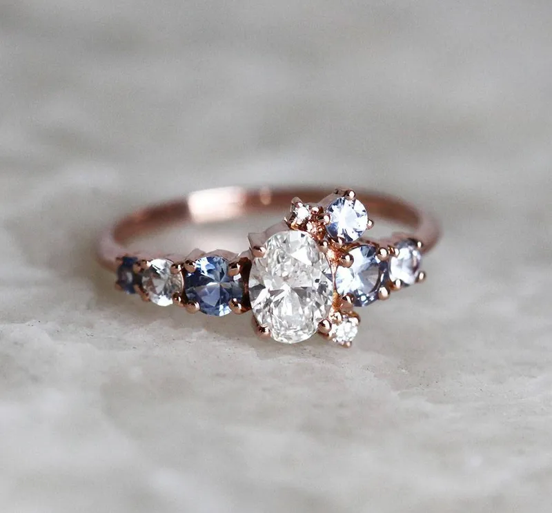 Jago Oval Diamond Sapphire Cluster Ring view 2