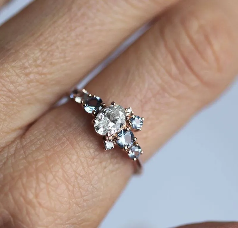 Jago Oval Diamond Sapphire Cluster Ring view 3