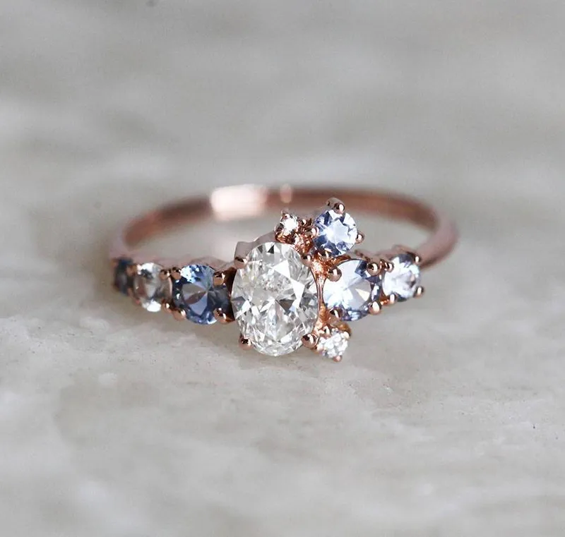 Jago Oval Diamond Sapphire Cluster Ring view 4