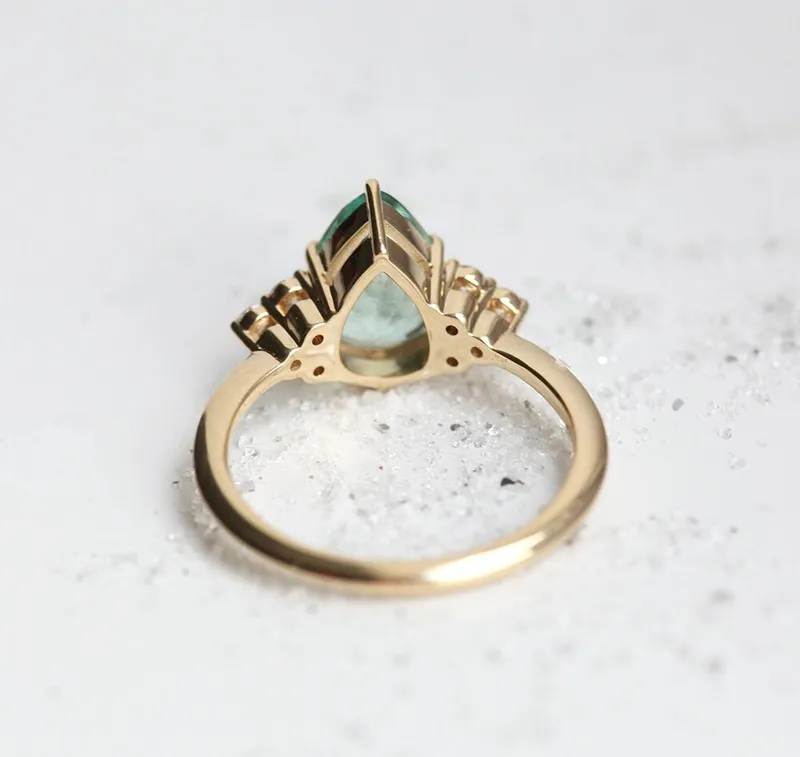 Jeanie Mint Tourmaline Engagement Ring, Pear Mint Tourmaline Diamond Ring, Green Tourmaline Ring vy 4