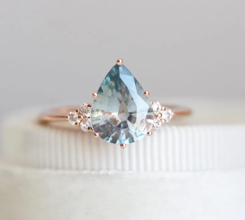 Jeanie Mint Tourmaline Engagement Ring, Pear Mint Tourmaline Diamond Ring, Green Tourmaline Ring vy 6