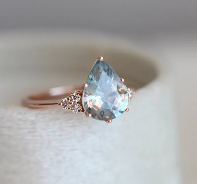 Jeanie Mint Tourmaline Engagement Ring, Pear Mint Tourmaline Diamond Ring, Green Tourmaline Ring vy 7