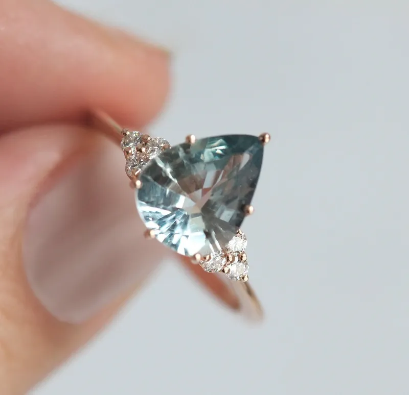 Jeanie Mint Tourmaline Engagement Ring, Pear Mint Tourmaline Diamond Ring, Green Tourmaline Ring vy 8