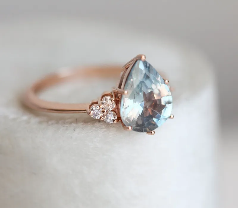 Jeanie Mint Tourmaline Engagement Ring, Pear Mint Tourmaline Diamond Ring, Green Tourmaline Ring vy 9