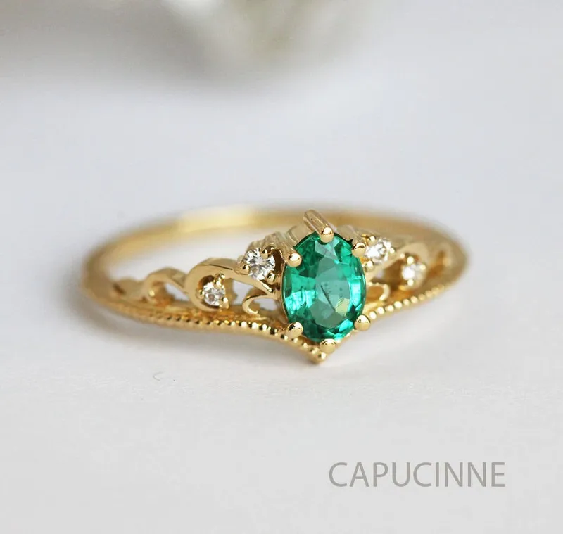 JACQUELINE OVAL EMERALD RING view 7