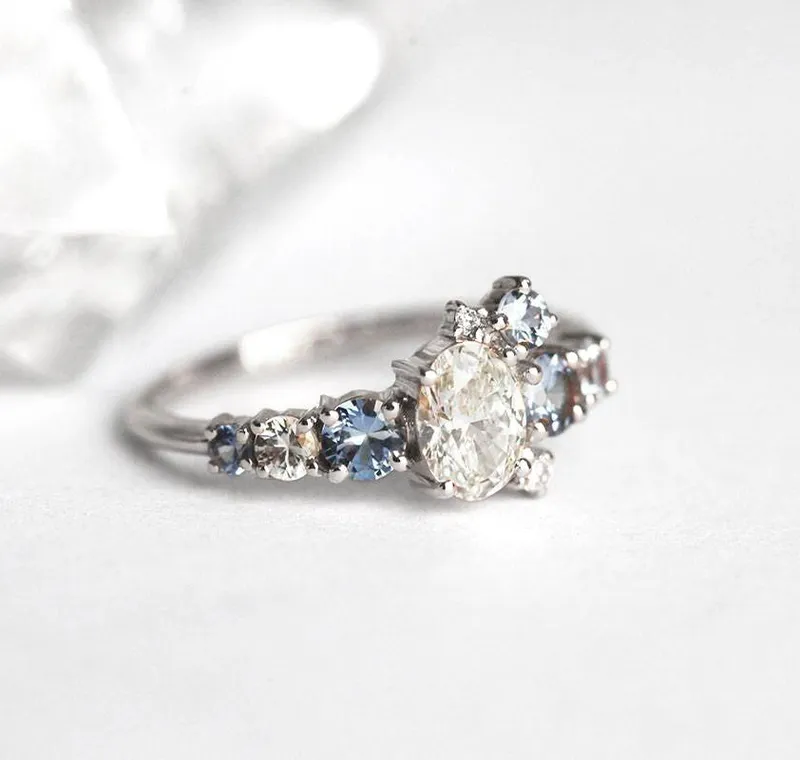 Jago Oval Diamond Sapphire Cluster Ring view 10