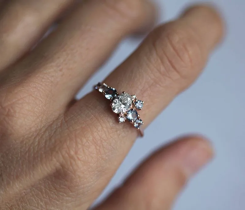 Jago Oval Diamond Sapphire Cluster Ring view 5
