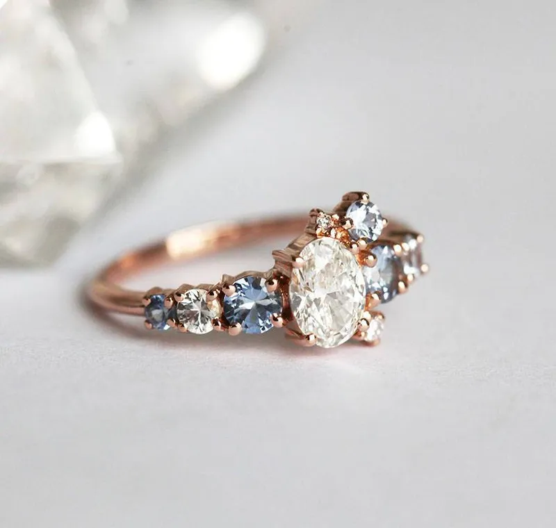 Jago Oval Diamond Sapphire Cluster Ring view 6
