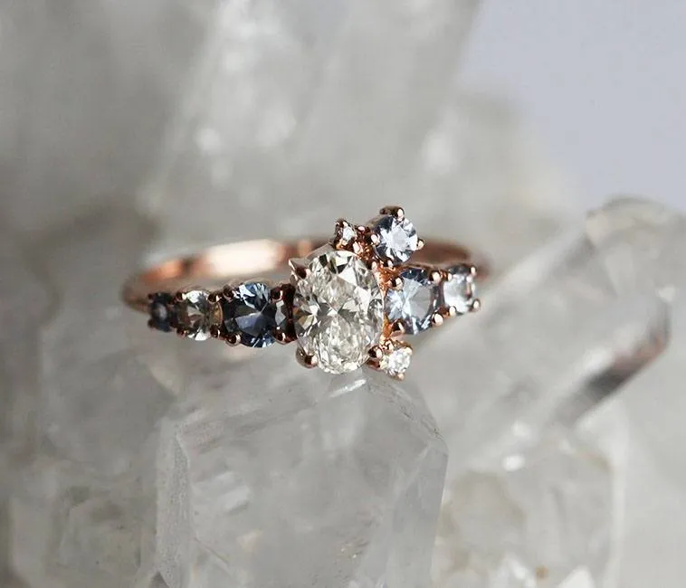 Jago Oval Diamond Sapphire Cluster Ring view 7