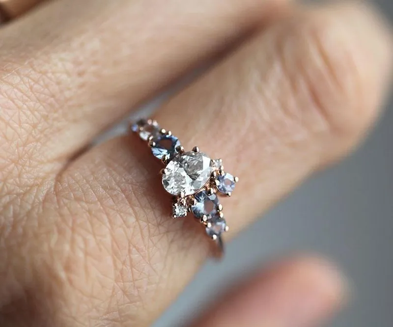 Jago Oval Diamond Sapphire Cluster Ring view 8