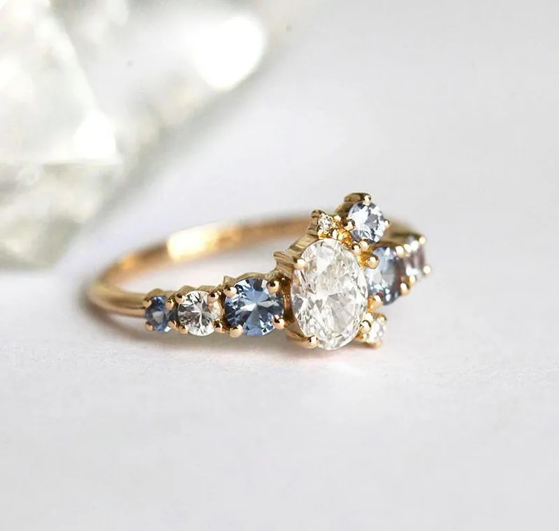 Jago Oval Diamond Sapphire Cluster Ring view 9