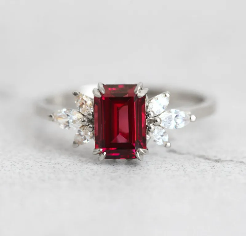 Janine Ring Garnet Ring with Diamond Clusters vy 11