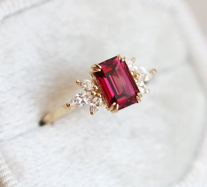 Janine Ring Garnet Ring with Diamond Clusters vy 2