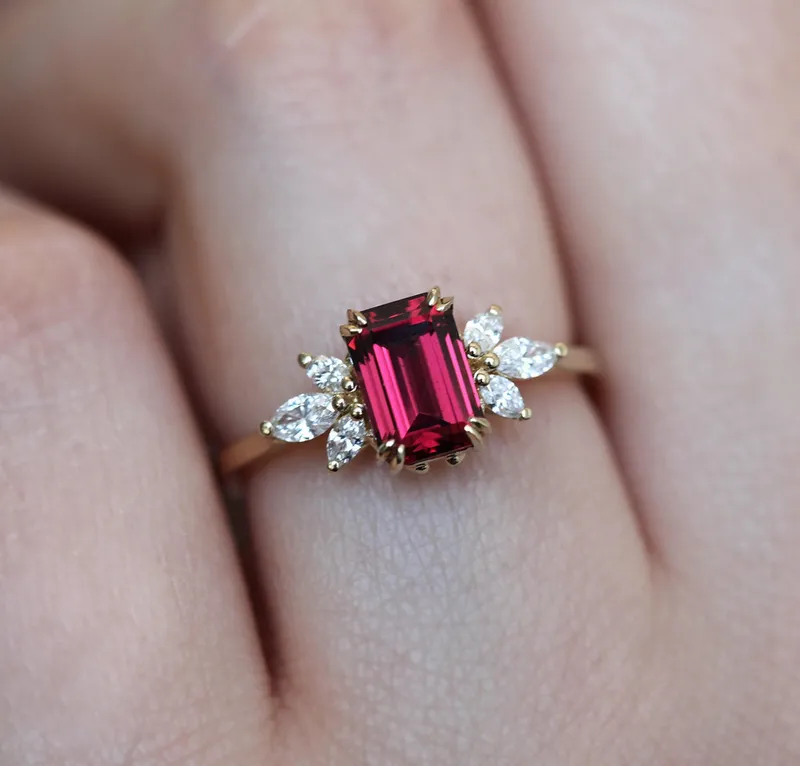 Janine Ring Garnet Ring with Diamond Clusters vy 3