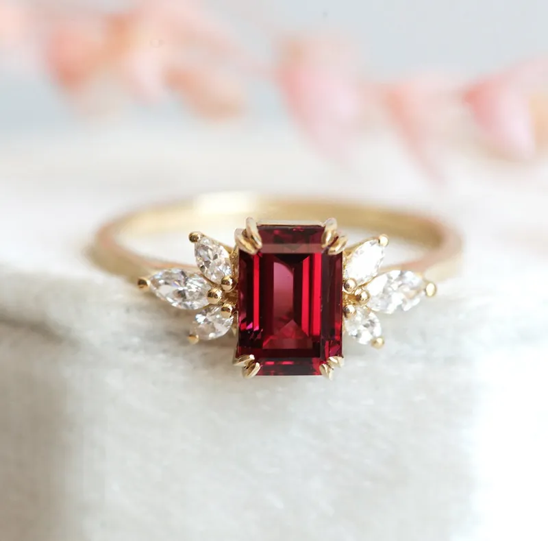 Janine Ring Garnet Ring with Diamond Clusters vy 5