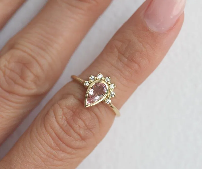 Jannat Pear Sapphire Diamond Ring view 2