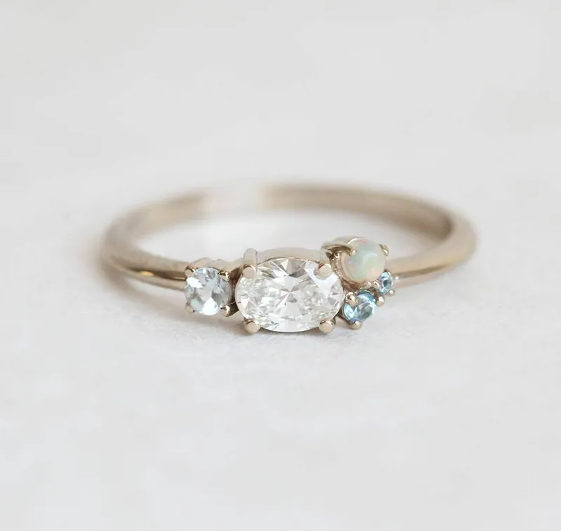Jaylani Oval Diamond Sapphires Cluster Ring view 2