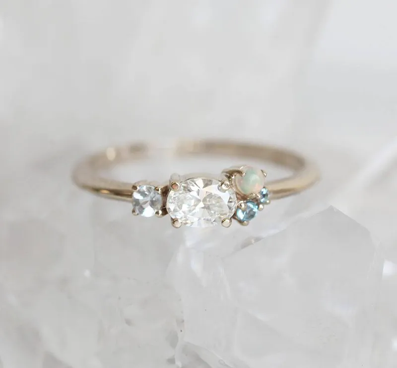 Jaylani Oval Diamond Sapphires Cluster Ring view 3