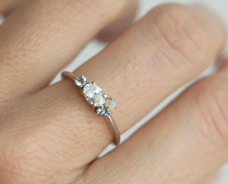 Jaylani Oval Diamond Sapphires Cluster Ring view 4