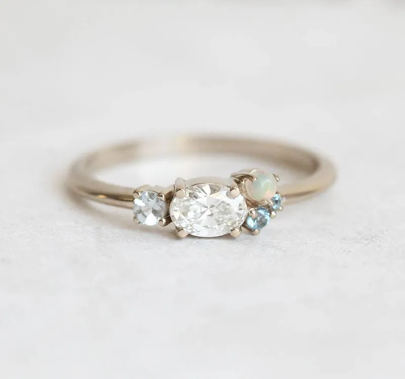 Jaylani Oval Diamond Sapphires Cluster Ring view 5