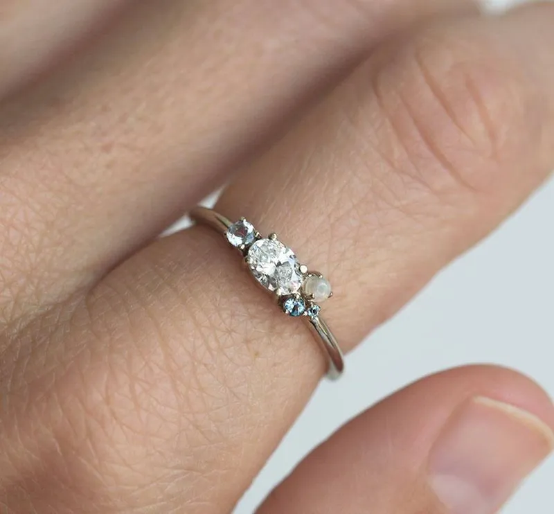Jaylani Oval Diamond Sapphires Cluster Ring view 6