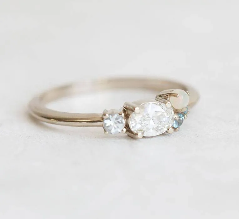 Jaylani Oval Diamond Sapphires Cluster Ring view 7