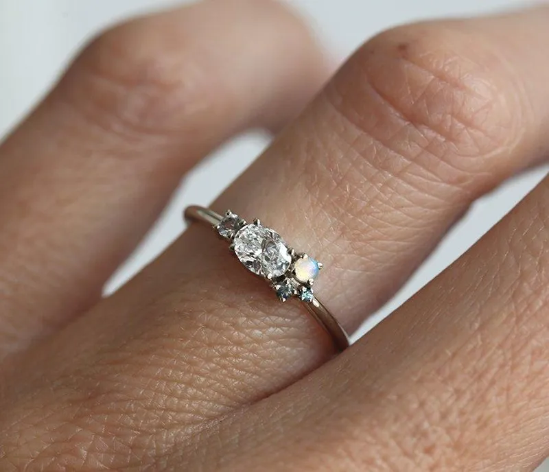 Jaylani Oval Diamond Sapphires Cluster Ring view 8