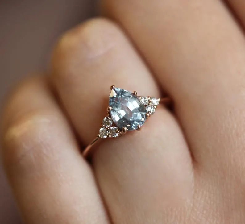 Jeanie Pear Sapphire Diamonds Ring view 6
