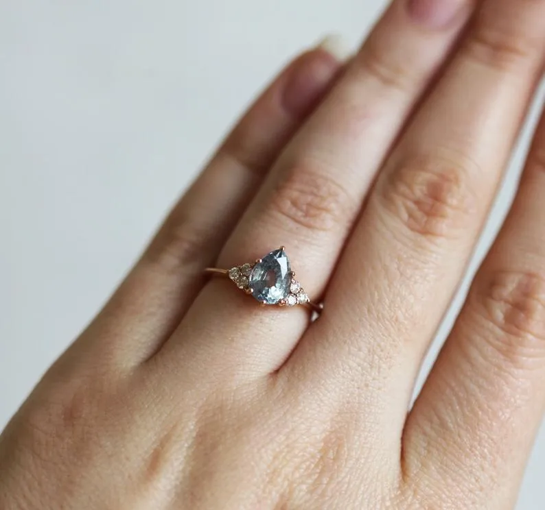 Jeanie Pear Sapphire Diamonds Ring view 7