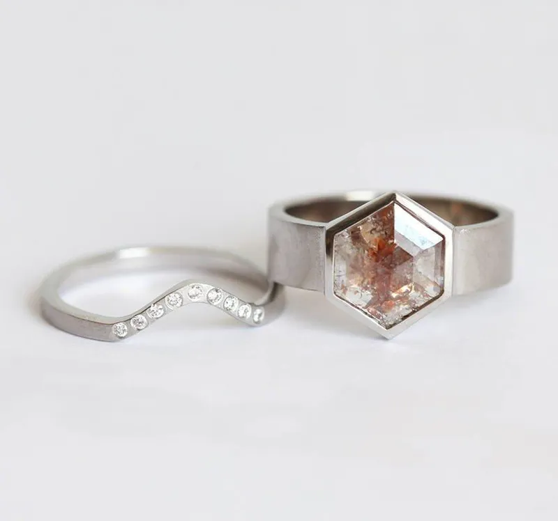 Jessica Greyish Red Diamond Ring Set view 2