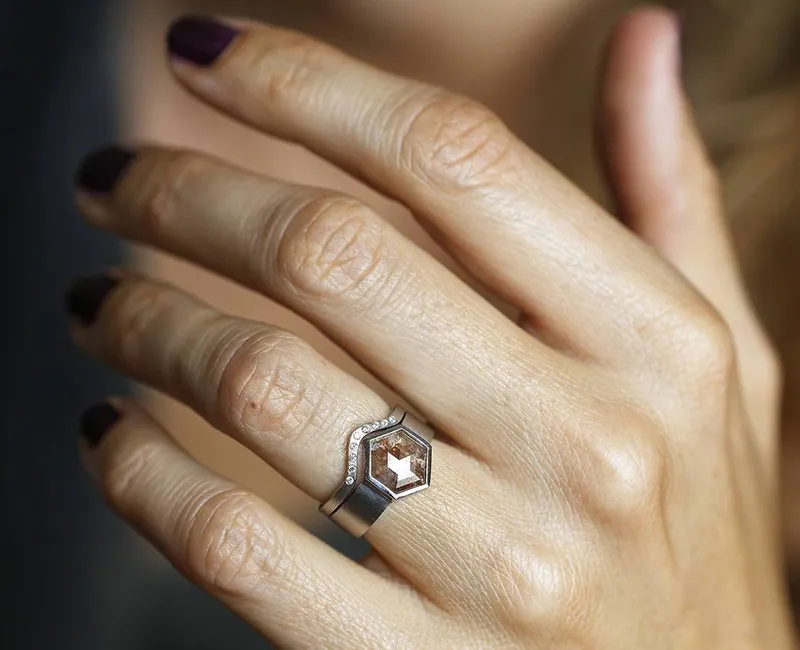 Jessica Greyish Red Diamond Ring Set view 4