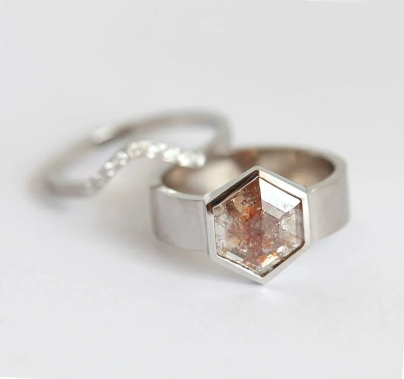 Jessica Greyish Red Diamond Ring Set view 5