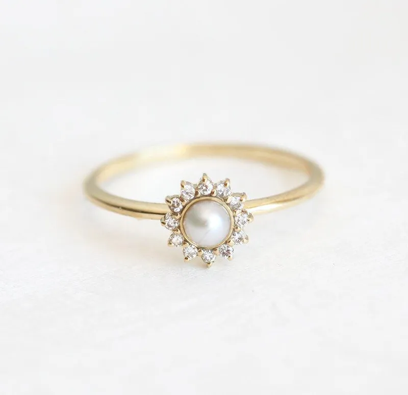 JESSIE WHITE PEARL RING round cut engagement ring