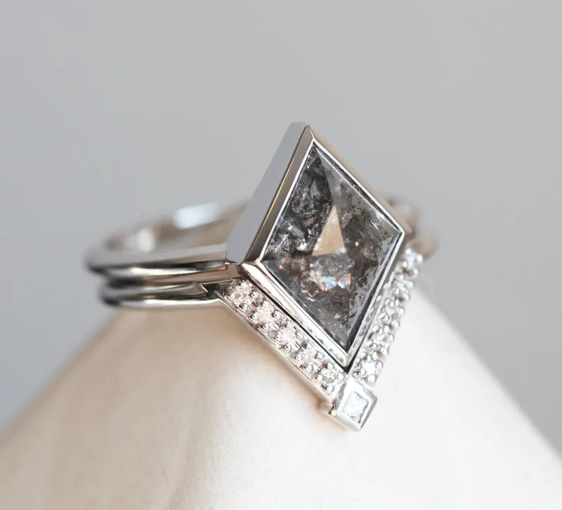 Jocelyn Salt & Pepper Kite Diamond Ring Set view 2