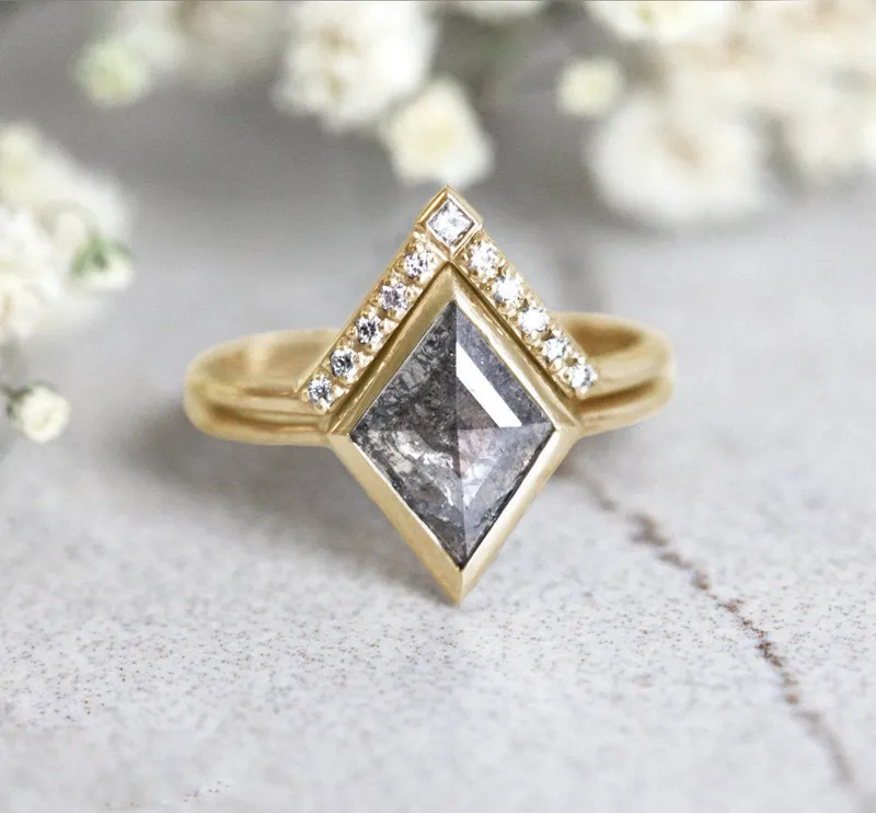 Jocelyn Salt & Pepper Kite Diamond Ring Set view 6