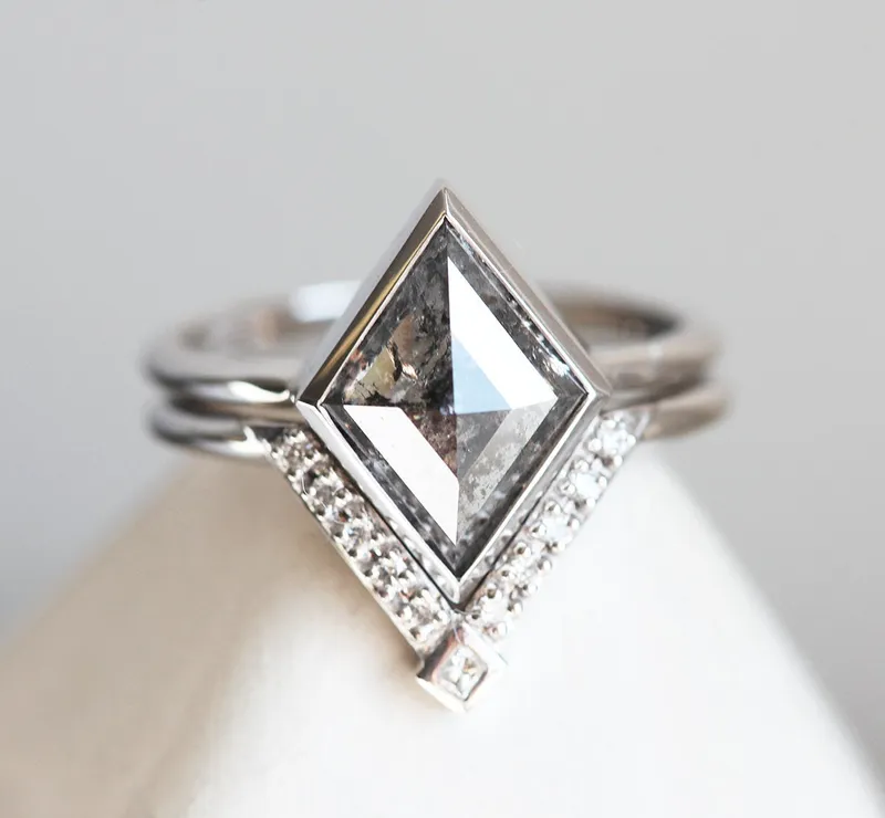 Jocelyn Salt & Pepper Kite Diamond Ring Set view 7