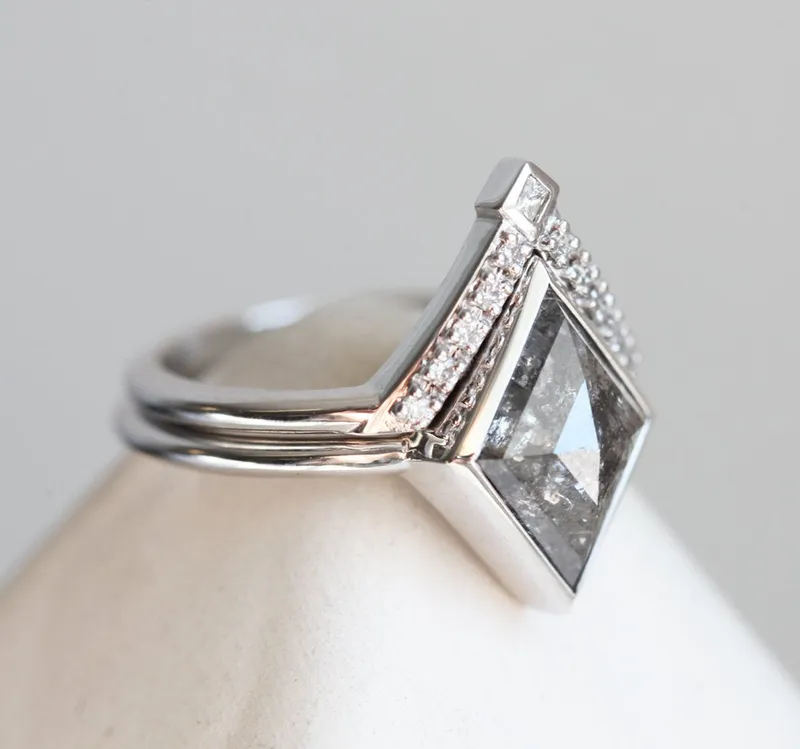 Jocelyn Salt & Pepper Kite Diamond Ring Set view 9