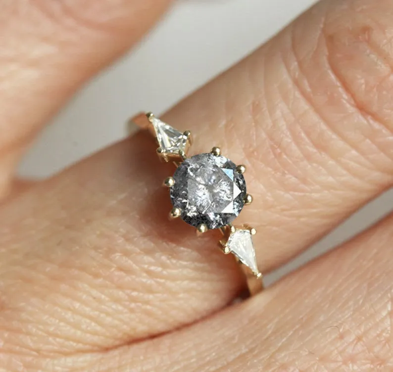 JOLIE ROUND SALT & PEPPER DIAMOND RING view 2