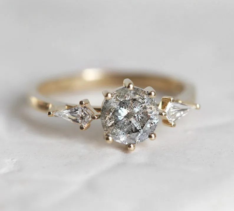 JOLIE ROUND SALT & PEPPER DIAMOND RING view 3