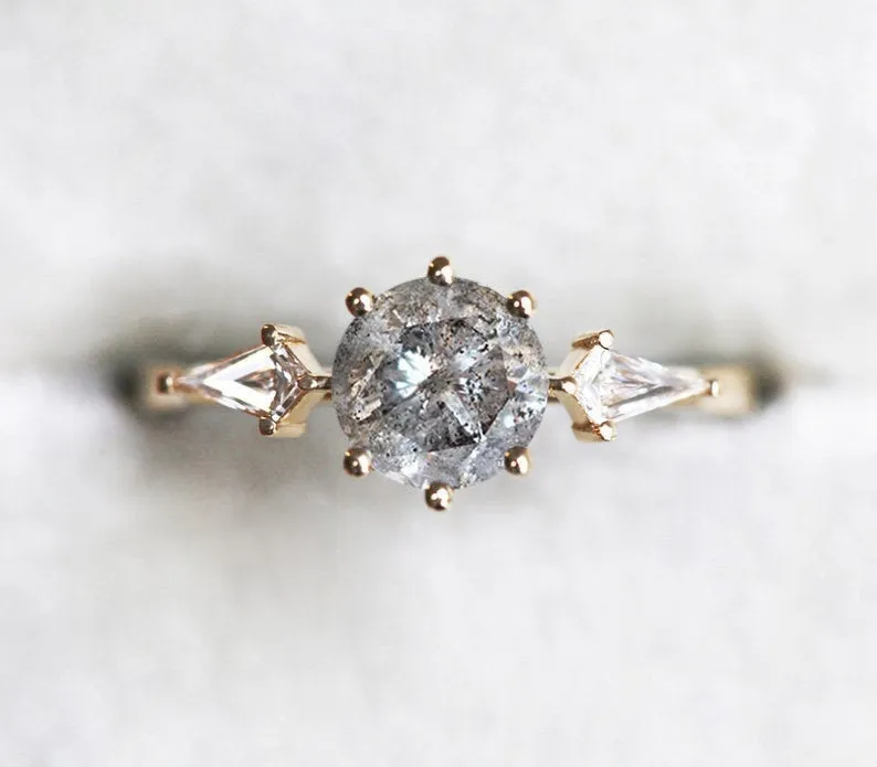 JOLIE ROUND SALT & PEPPER DIAMOND RING diamond round cut engagement ring
