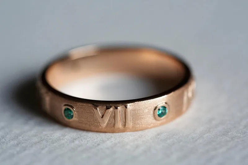 Jordan Rose Gold Wedding Ring, Roman Numerals Ring view 2