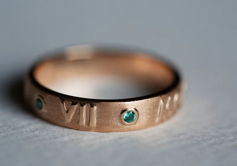 Jordan Rose Gold Wedding Ring, Roman Numerals Ring view 3