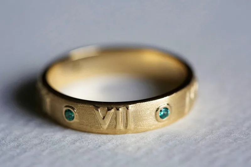 Jordan Rose Gold Wedding Ring, Roman Numerals Ring view 6