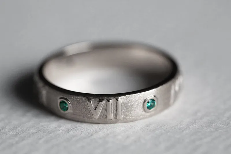 Jordan Rose Gold Wedding Ring, Roman Numerals Ring view 7