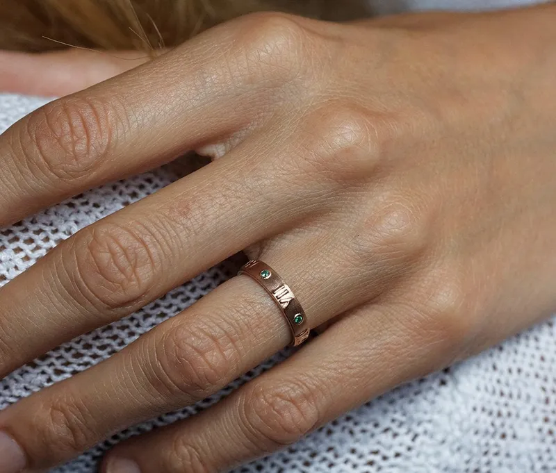 Jordan Rose Gold Wedding Ring, Roman Numerals Ring green emerald emerald cut engagement ring