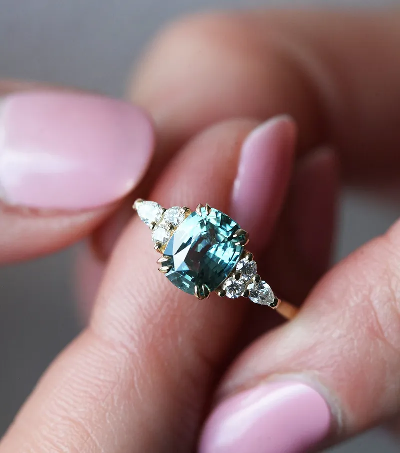 Judy Mint Sapphire Diamond Ring view 3