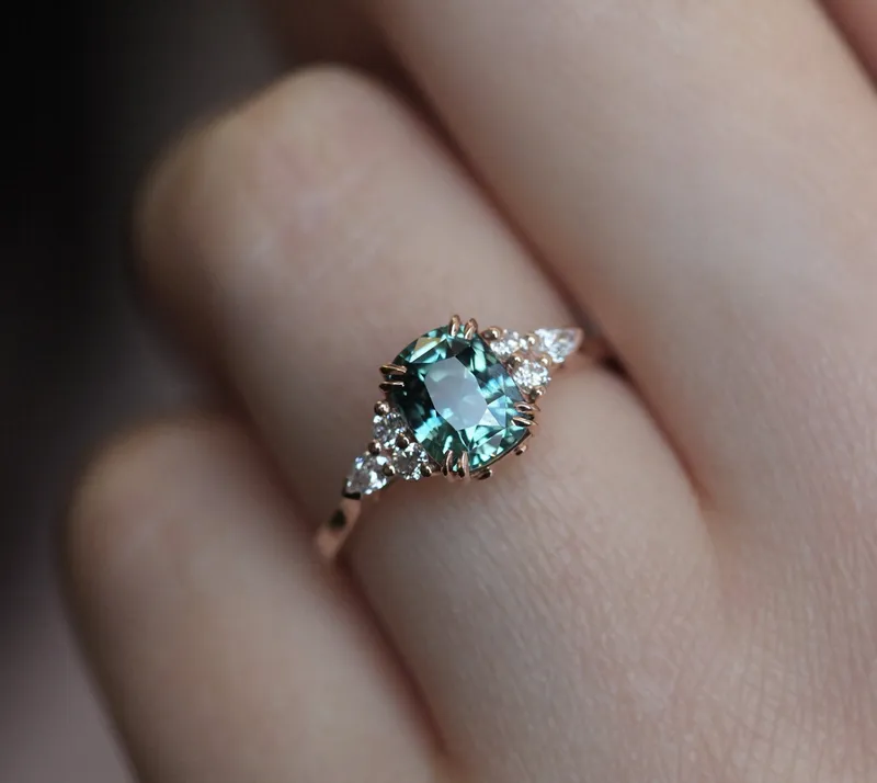Judy Mint Sapphire Diamond Ring view 4